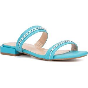 New York & Company Womens Flat Slide Sandals Becki Chain Comfortable Blue Size 6
